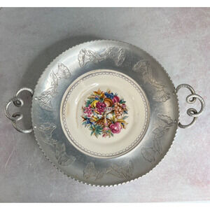 Vintage FarberWare Victorian Floral Tray‎ White Porcelain Aluminum